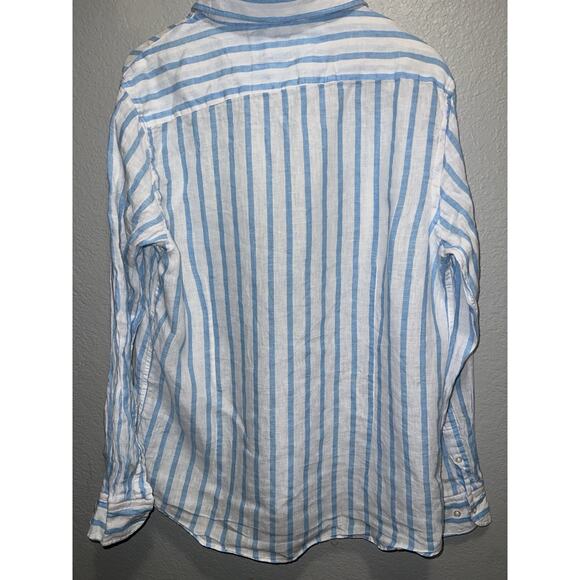 Porter & Ash 100% Linen Shirt Men’s XL Long Sleeve White Blue Coastal Striped - Picture 7 of 7